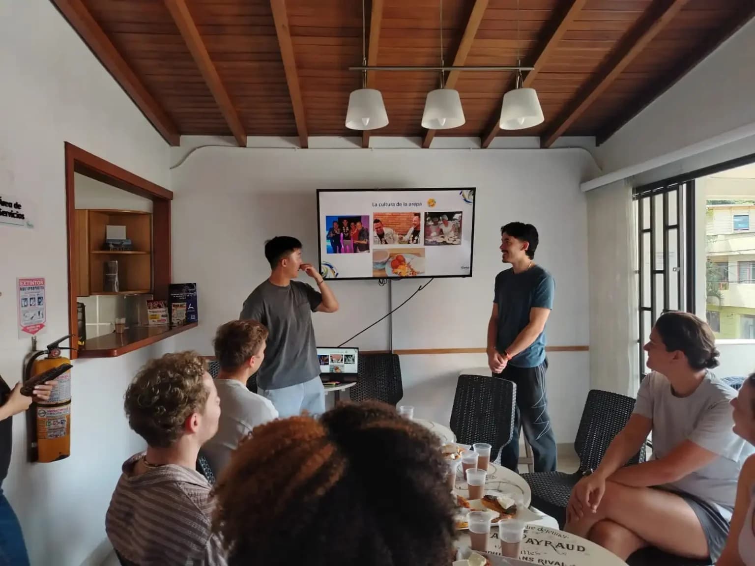 Elefun students and teachers — group integration at the school building in Medellín